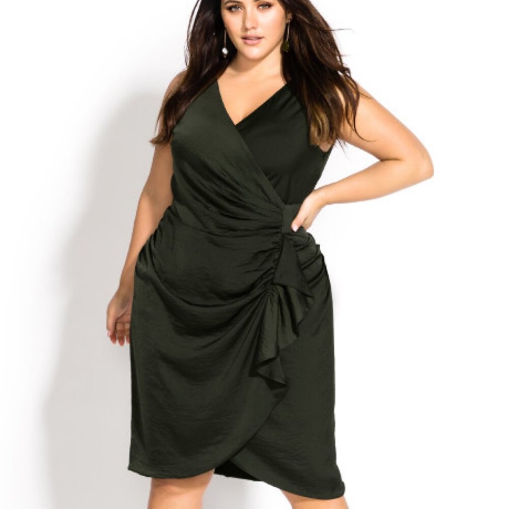 NWT City Chic Ruffle Around Dress Military Size 22
